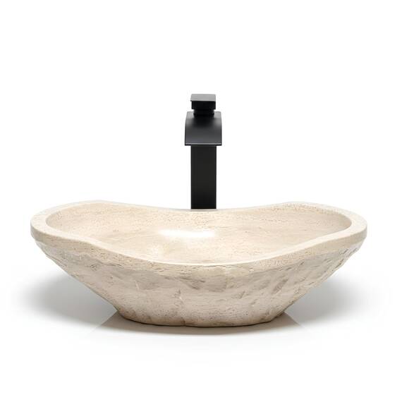 Gemeißeltes Waschbecken aus Marmor, ovale Kanuform, 100% Naturstein, handgeschnitzt, kostenlose passende Seifenschale