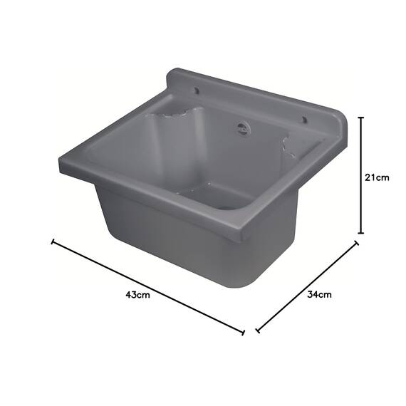 Negrari Wandwaschbecken aus Polypropylen-Harz, beständig gegen Säuren der üblichen Verwendung, feuchtigkeitsbeständig, Abfluss- und Befestigungsset im Lieferumfang enthalten, Innen- und Außenbereich,