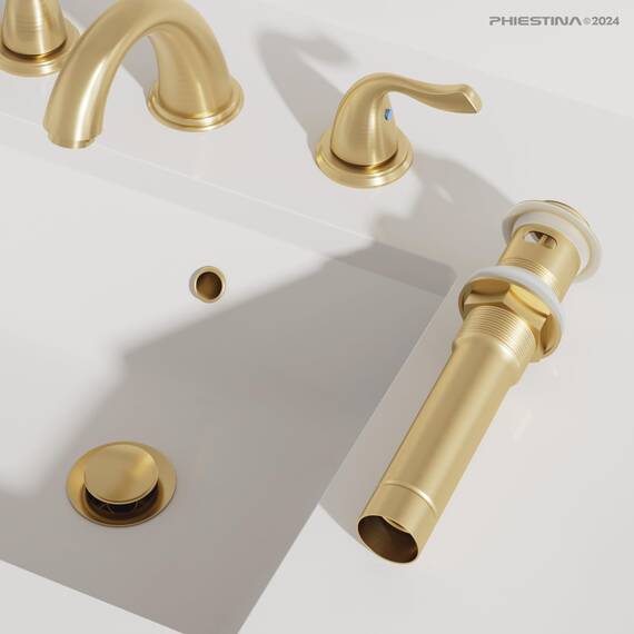 Phiestina Pop-Up-Ablaufgarnitur mit Überlauf und abnehmbarem Haarfänger, gebürstetes Gold