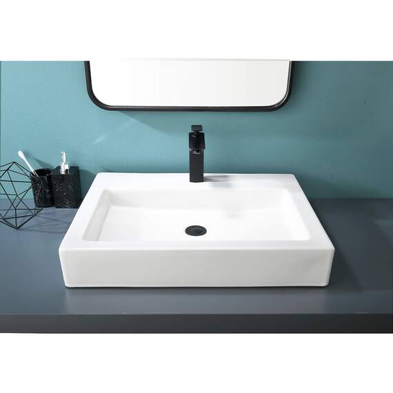 VALISY 61 x 45,7 cm Moderne oberhalb der Theke Porzellan Keramik Weiß Rechteck Bad Waschbecken Waschtisch Bad Aufsatzwaschbecken Kunst Waschbecken mit Einzelhahnloch