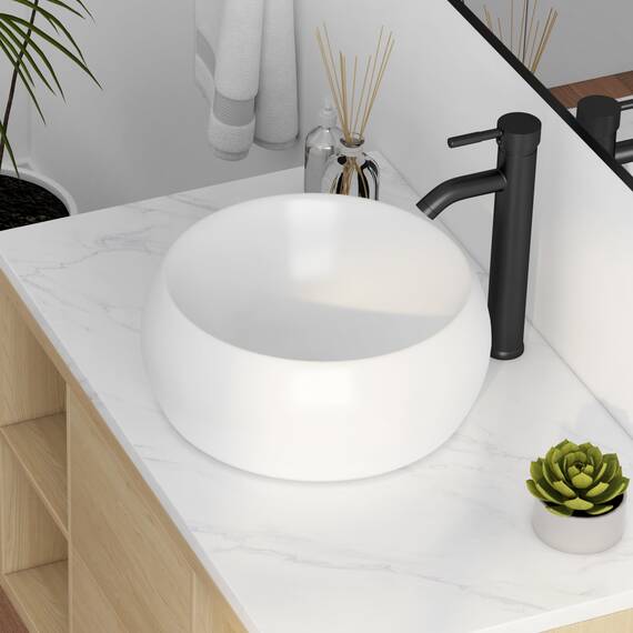 Eridanus Gefäß Waschbecken, Aufsatzwaschbecken rundes Vitreous Chinabecken, keramisches Waschbecken für Garderobe, Badezimmer Waschbecken, Waschtischunterschrank, Weißer Glanz - 390 x 390 x 160mm
