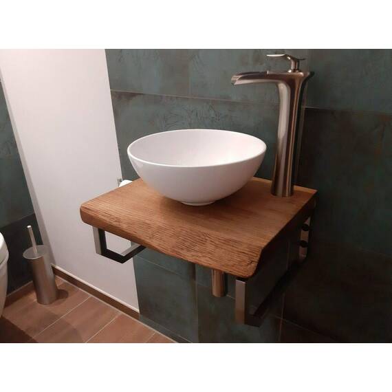 Waschtischplatte Eiche massiv Baumkante geölt Holz Aufsatzwaschtisch (50 x 40 cm)