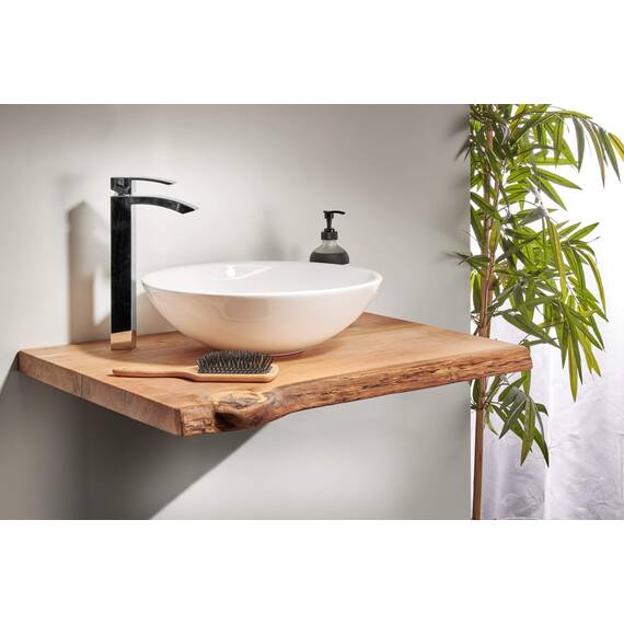 Waschtischplatte Eiche massiv Baumkante geölt Waschtisch Holz (70 x 45 cm)