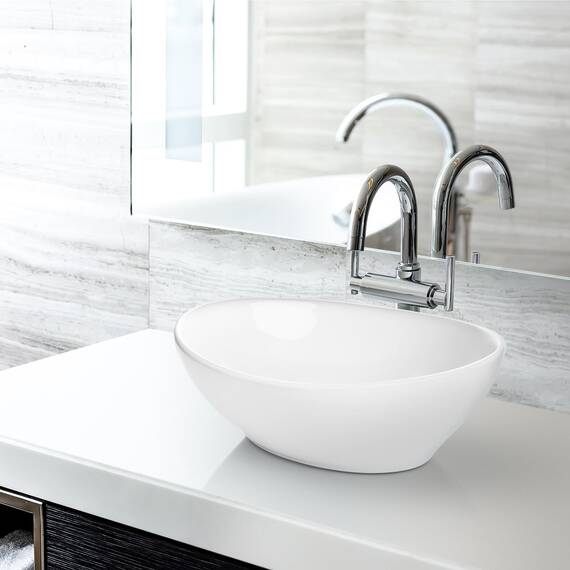 miligoré 40,6 x 33 cm Oval Weiß Keramik Schiff Spüle - Modernes Ei Form vor Zähler Badezimmer Vanity Schüssel
