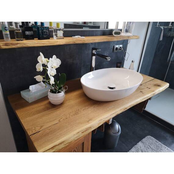 SPONHOLZ Waschtischplatte Eiche massiv Baumkante geölt Holz Aufsatzwaschtisch (130 x 55 cm)