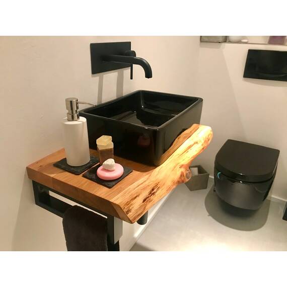 Waschtisch Eiche massiv Baumkante geölt Waschtischkonsole Holz (120 x 45 cm)