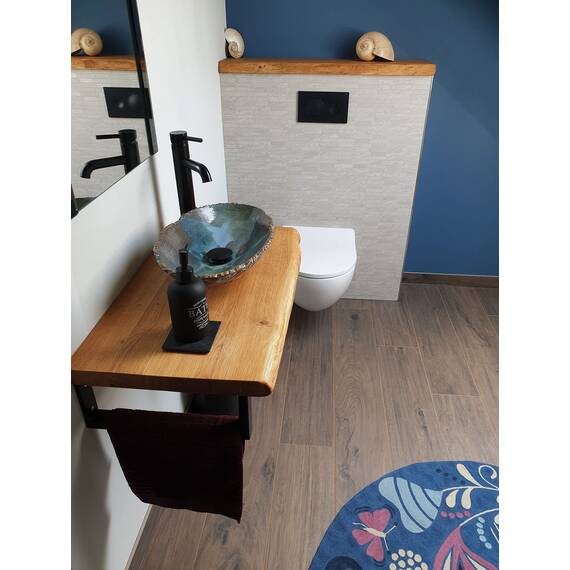 Waschtisch Eiche massiv Baumkante geölt Waschtischkonsole Holz (100 x 40 cm)