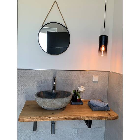 Waschtisch Eiche massiv Baumkante geölt Waschtischkonsole Holz (100 x 40 cm)
