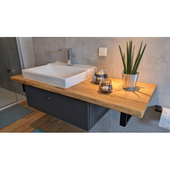 Waschtischplatte Eiche massiv Baumkante geölt Holz Aufsatzwaschtisch (100 x 35 cm)