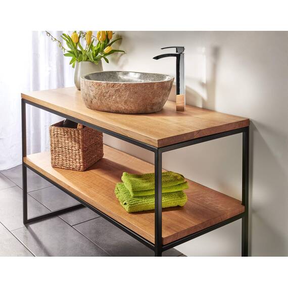 SPONHOLZ Waschtischplatte Eiche massiv Baumkante geölt Holz Aufsatzwaschtisch (130 x 45 cm)