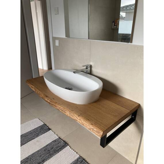 Waschtischplatte Eiche massiv Baumkante geölt Holz Aufsatzwaschtisch (100 x 35 cm)