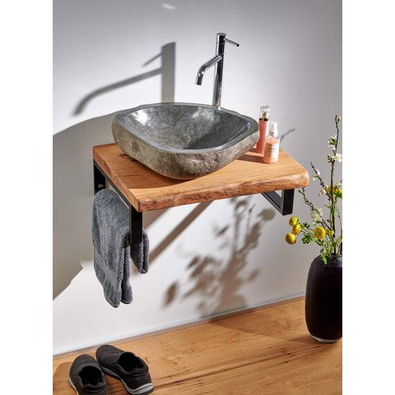 Waschtischplatte Eiche massiv Baumkante geölt Waschtisch Holz (70 x 45 cm)