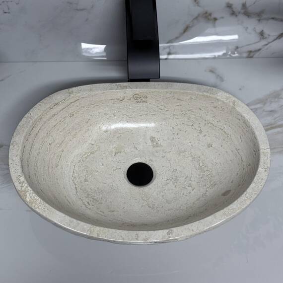 Gemeißeltes Waschbecken aus Marmor, ovale Kanuform, 100% Naturstein, handgeschnitzt, kostenlose passende Seifenschale