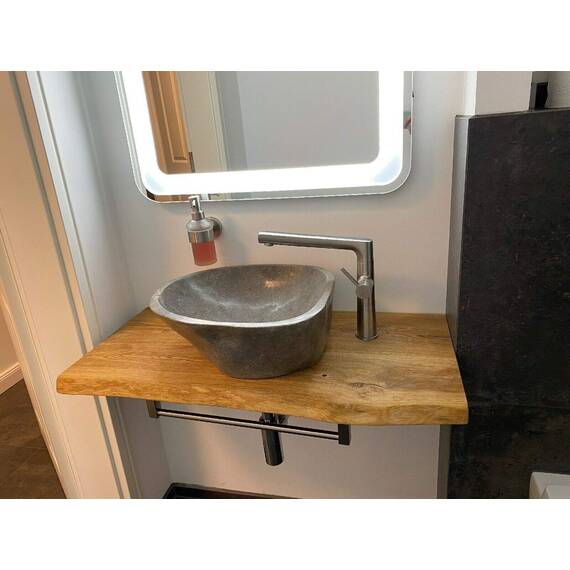 SPONHOLZ Waschtischplatte Eiche massiv Baumkante geölt Holz Aufsatzwaschtisch (80 x 55 cm)