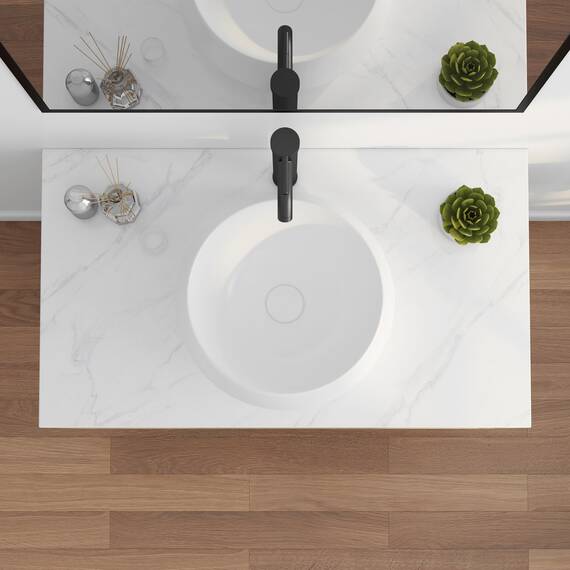 Eridanus Gefäß Waschbecken, Aufsatzwaschbecken rundes Vitreous Chinabecken, keramisches Waschbecken für Garderobe, Badezimmer Waschbecken, Waschtischunterschrank, Weißer Glanz - 390 x 390 x 160mm
