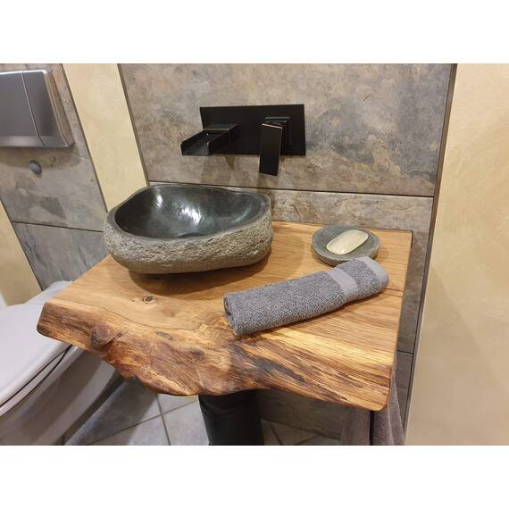 Waschtischplatte Eiche massiv Baumkante geölt Waschtisch Holz (70 x 45 cm)