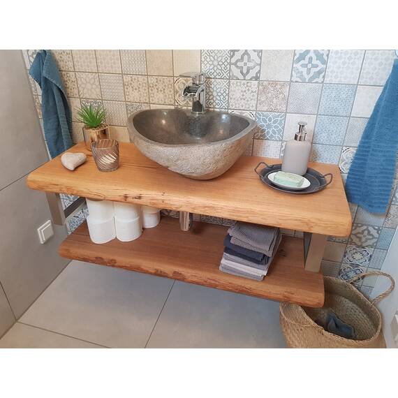 SPONHOLZ Waschtischplatte Eiche massiv Baumkante geölt Holz Aufsatzwaschtisch (90 x 55 cm)