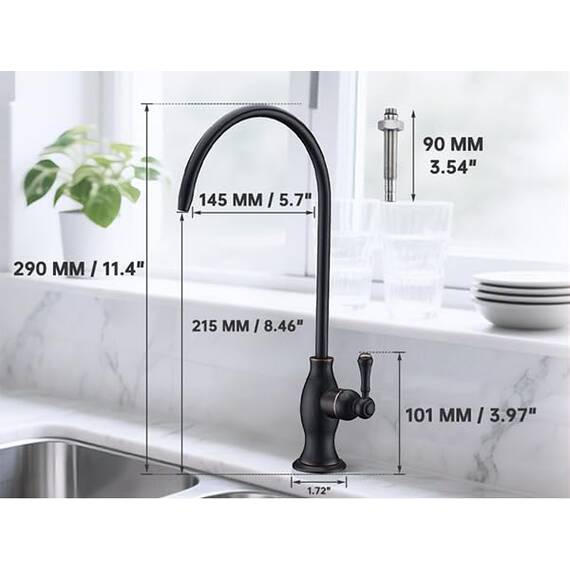 Delle Rosa Gebürsteter goldfarbener Trinkwasserhahn, massives Messing, Küchenwasserfilter-Wasserhahn, klassischer Wasserfilterhahn für Unterspüle, Wasserfiltersystem, gebürstetes Gold (helles Gold)