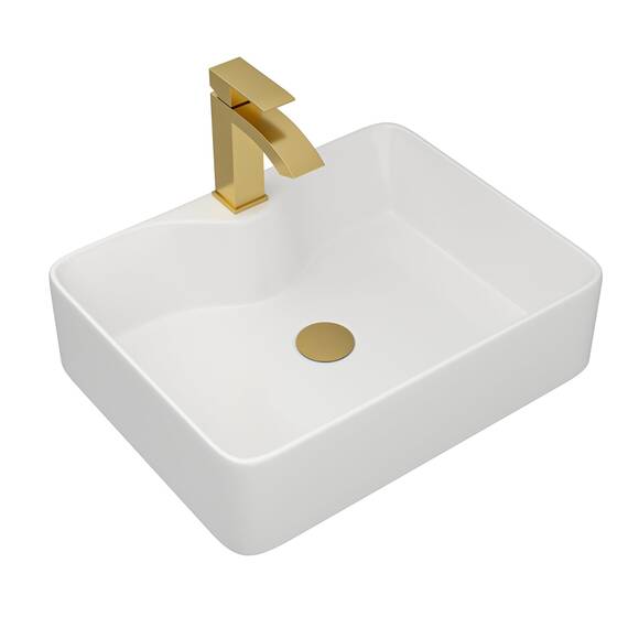 Dcolora DC-SFDOE00087 Waschbecken für Badezimmer, rechteckig, oberhalb der Theke, Porzellan-Keramik-Spüle mit goldfarbenem Zubehör, 38,1 cm D x 48,3 cm B x 12,7 cm H