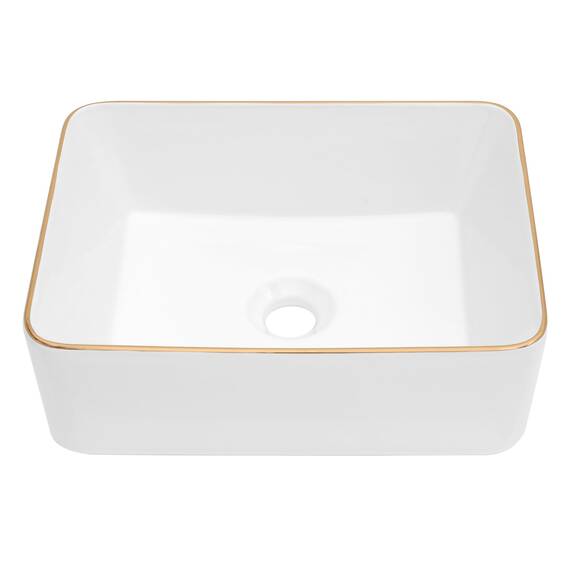 Dcolora Rechteckiges Waschbecken mit Goldrand, Keramik, Porzellan, rechteckig, 40,6 x 30,5 cm, Weiß