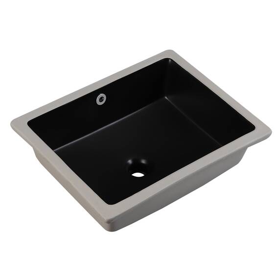Unterbau-Waschbecken, 49,5 x 39,6 cm, rechteckig, Unterbauspüle, Keramik, Unterbauspüle, Keramik-Unterbauspüle, Glasporzellan, Waschbecken mit Überlauf, Mattschwarz
