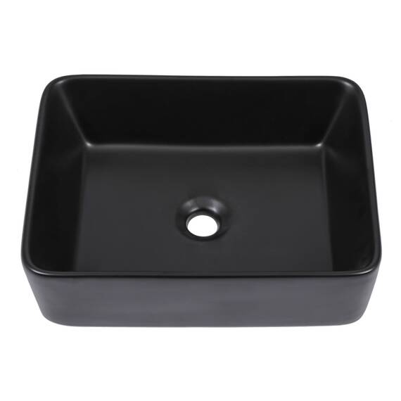 Dcolora Schwarzes Waschbecken, rechteckig, 40,6 x 30,5 cm, mattschwarz, rechteckig, oberhalb der Theke, Keramik, Porzellan, Waschtisch, Waschbecken