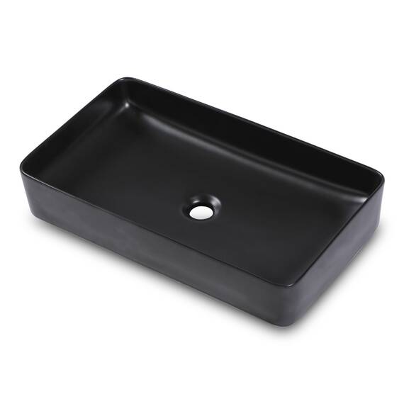 Dcolora Waschbecken mit schwarzem Gefäß, 61 x 35,6 cm, Waschbecken, mattschwarz, rechteckig, über dem Aufsatzgefäß, Keramik, Arbeitsplatte, WC, Waschbecken, Kunst, Waschbecken