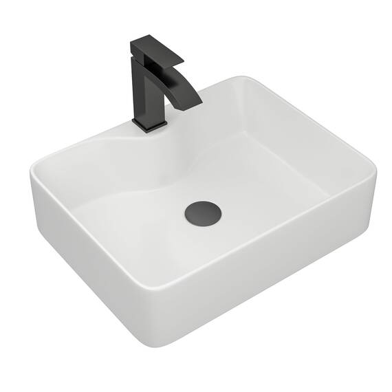 Dcolora DC-SFDOE00086 Waschbecken für Badezimmer, rechteckig, oberhalb der Theke, Porzellan-Keramik-Spüle mit schwarzem Zubehör, 38,1 cm D x 48,3 cm B x 12,7 cm H