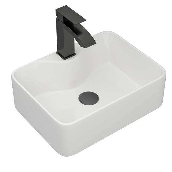 Dcolora DC-SFDOE00085 Waschbecken, rechteckiges Porzellan-Keramik-Waschbecken, kleines Waschbecken mit schwarzem Zubehör, 30,5 cm D x 40,6 cm B x 12,7 cm H
