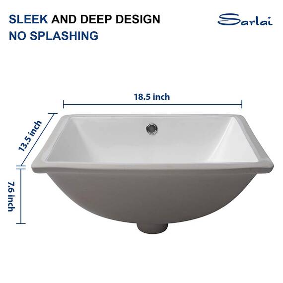 Sarlai Waschbeckenunterbau – 47 cm, reinweiß, rechteckig, Unterbauspüle, Porzellan, Keramik, Waschtisch, Waschbecken