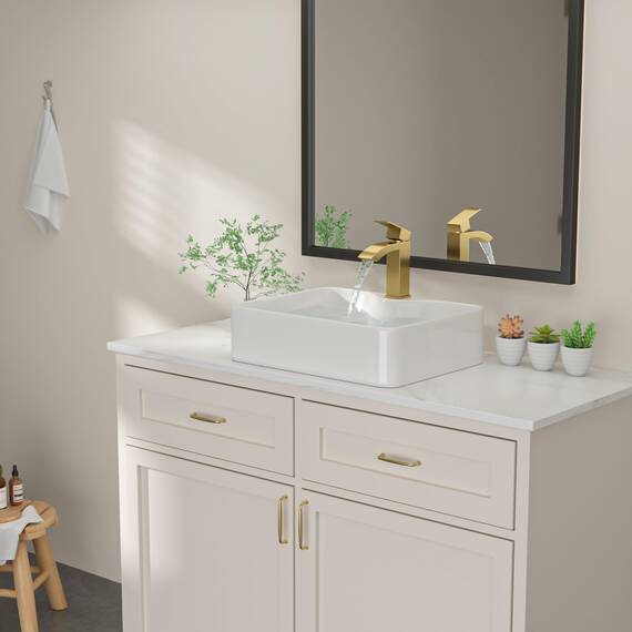Dcolora DC-SFDOE00087 Waschbecken für Badezimmer, rechteckig, oberhalb der Theke, Porzellan-Keramik-Spüle mit goldfarbenem Zubehör, 38,1 cm D x 48,3 cm B x 12,7 cm H