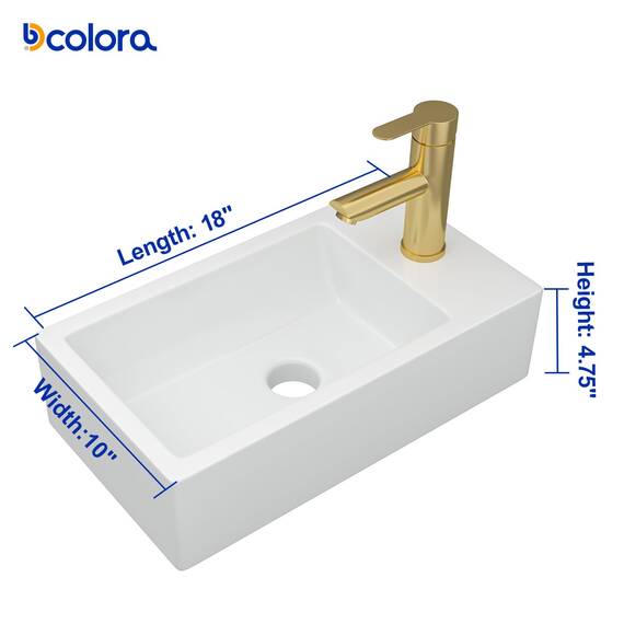 Dcolora 45,7 cm. Wandmontiertes Waschbecken, rechteckiges Keramik-Porzellan-Waschbecken mit goldfarbenem Wasserhahn für kleine Badezimmer, 25,4 cm T x 45,7 cm B x 12,7 cm H