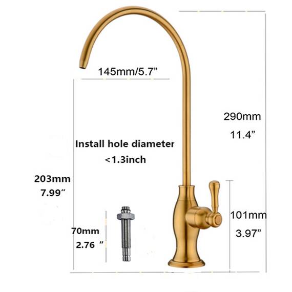 Delle Rosa Gold Gebürsteter Wasserhahn für Wasserfiltersystem unter der Spüle, moderner Wasserhahn aus Messing RO für Spüle