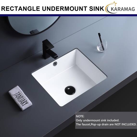 35,6 cm Unterbau-Waschbecken, rechteckig, klein, Unterbauspüle, Keramik, Unterbauspüle mit Überlauf, 35,6 x 31,8 cm, Weiß
