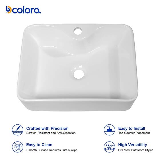 Dcolora DC-SFDOE00085 Waschbecken, rechteckiges Porzellan-Keramik-Waschbecken, kleines Waschbecken mit schwarzem Zubehör, 30,5 cm D x 40,6 cm B x 12,7 cm H