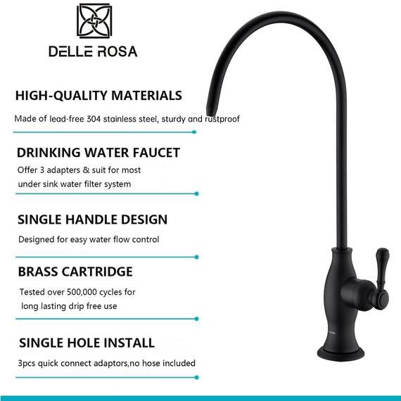 Delle Rosa Trinkwasser-Aufbereiter-Wasserhahn, kommerzielle Wasserfiltrationsarmatur für Unterspüle, Wasserfiltersystem, modernes bestes Messing, mattschwarz, Küche, Bar, Spüle, Trinkwasserhahn