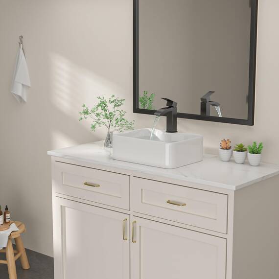 Dcolora DC-SFDOE00085 Waschbecken, rechteckiges Porzellan-Keramik-Waschbecken, kleines Waschbecken mit schwarzem Zubehör, 30,5 cm D x 40,6 cm B x 12,7 cm H