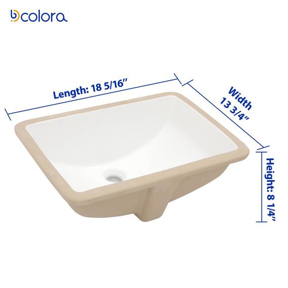 Dcolora Unterbau-Waschbecken, rechteckig, 40,6 x 30,5 cm, weißes Porzellan, Keramik, rechteckig, Waschbecken, Unterbauspüle, Waschbecken, Waschbecken, Waschbecken mit Überlauf
