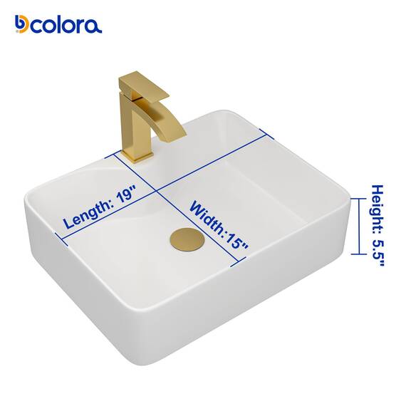 Dcolora DC-SFDOE00087 Waschbecken für Badezimmer, rechteckig, oberhalb der Theke, Porzellan-Keramik-Spüle mit goldfarbenem Zubehör, 38,1 cm D x 48,3 cm B x 12,7 cm H