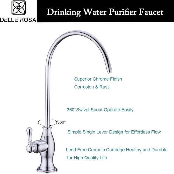 Delle Rosa Trinkwasseraufbereiter-Wasserhahn, kommerzielle Wasserfilter-Armaturen für Unterspüle, Wasserfiltersystem, modernes bestes Messing, Küche, Bar, Spüle, Trinkwasserhahn, Chrom, kein Luftspalt