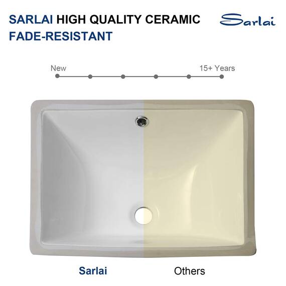 Sarlai Waschbeckenunterbau – 47 cm, reinweiß, rechteckig, Unterbauspüle, Porzellan, Keramik, Waschtisch, Waschbecken