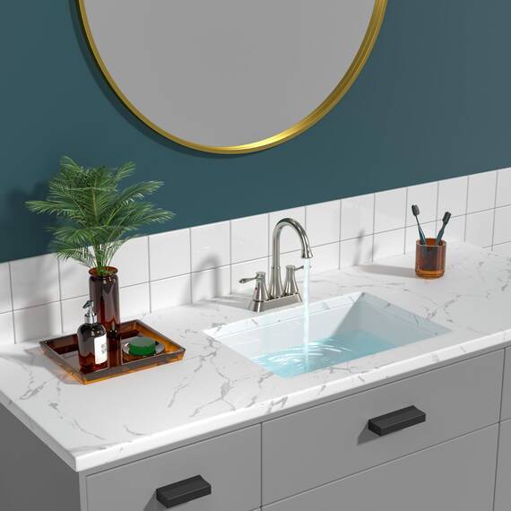 Unterbauspüle – Sarlai Rechteckiges Gefäßwaschbecken 53,3 x 38,1 cm Unterbauspüle Moderne weiße Keramik Rechteckspüle Waschtisch Kunstbecken mit Überlauf