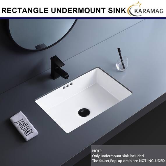 KARAMAG 50,8 cm Unterbau-Waschbecken, rechteckig, Unterbauspüle, Keramik, Unterbauspüle mit Überlauf, 50,3 x 34,8 cm, Weiß