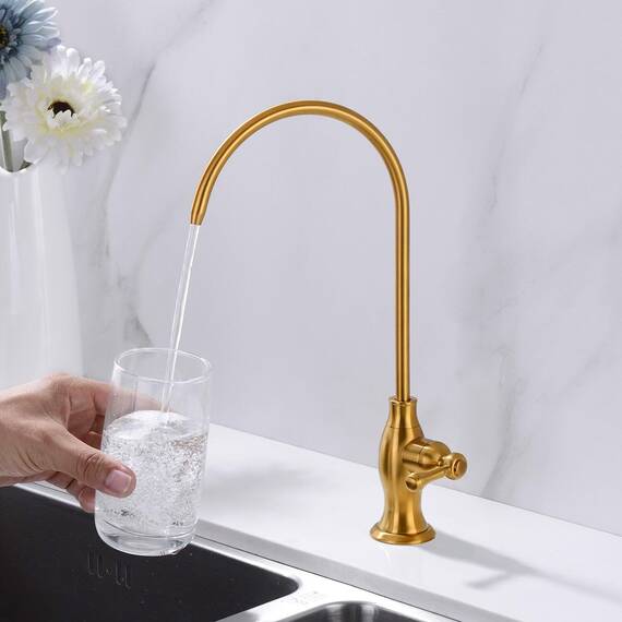 Delle Rosa Gold Gebürsteter Wasserhahn für Wasserfiltersystem unter der Spüle, moderner Wasserhahn aus Messing RO für Spüle