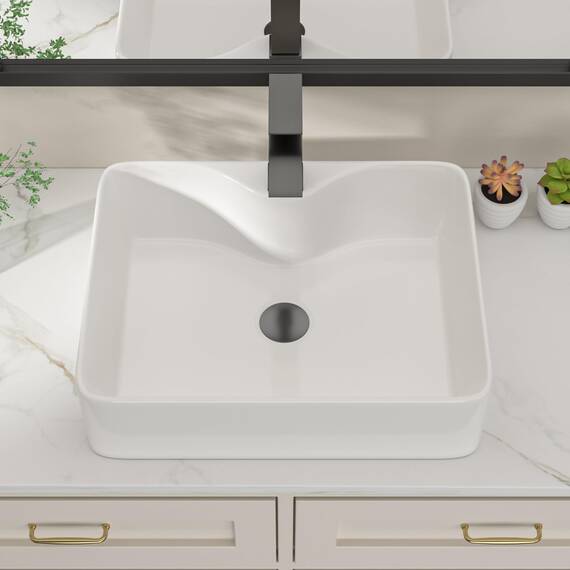 Dcolora DC-SFDOE00086 Waschbecken für Badezimmer, rechteckig, oberhalb der Theke, Porzellan-Keramik-Spüle mit schwarzem Zubehör, 38,1 cm D x 48,3 cm B x 12,7 cm H