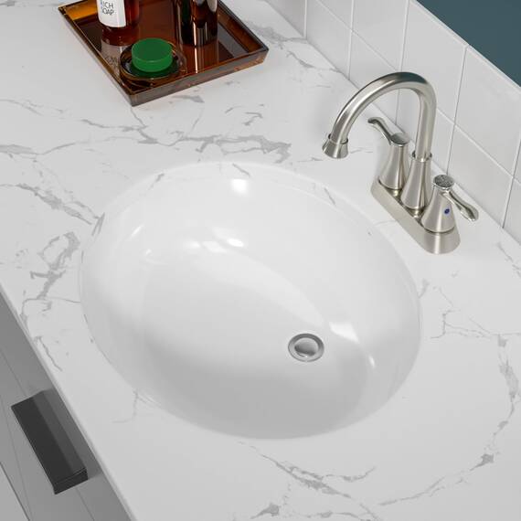 Sarlai Unterbau-Waschbecken – 48,3 x 40,6 cm, ovales Gefäß-Waschbecken, Untertischwaschbecken, weiße Keramik, Waschtischspüle mit Überlauf, modernes Kunstbecken, Innenmaße 44,5 x 36,6 cm