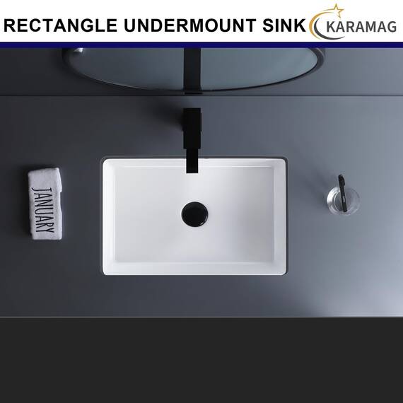 KARAMAG 50,8 cm Unterbau-Waschbecken, rechteckig, Unterbauspüle, Keramik, Unterbauspüle mit Überlauf, 50,3 x 34,8 cm, Weiß