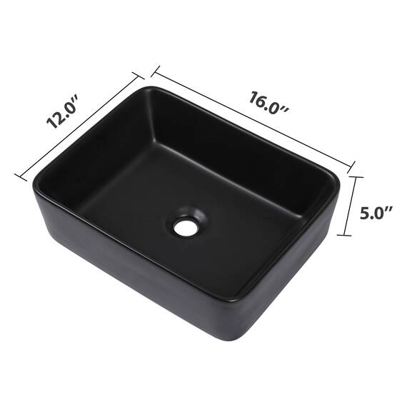Dcolora Schwarzes Waschbecken, rechteckig, 40,6 x 30,5 cm, mattschwarz, rechteckig, oberhalb der Theke, Keramik, Porzellan, Waschtisch, Waschbecken