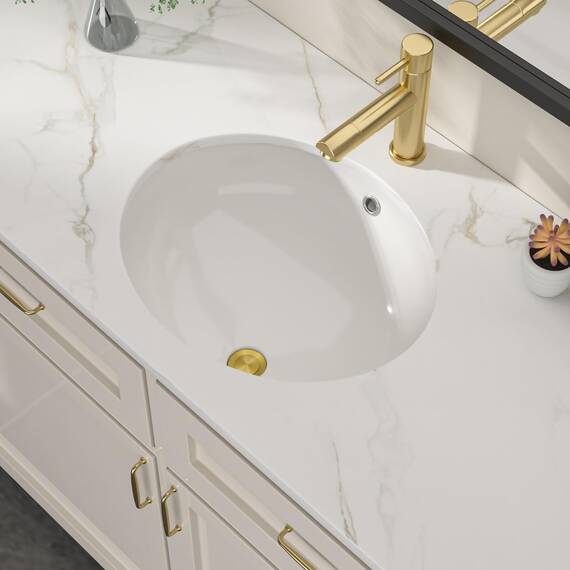 Dcolora Ovales Unterbau-Waschbecken, Keramik-Porzellan, Unterbauspüle für Waschtischplatten, glattes ovales Design mit sauberem Rand für moderne Badezimmer, 40,6 cm D x 48,3 cm B x 22,9 cm H