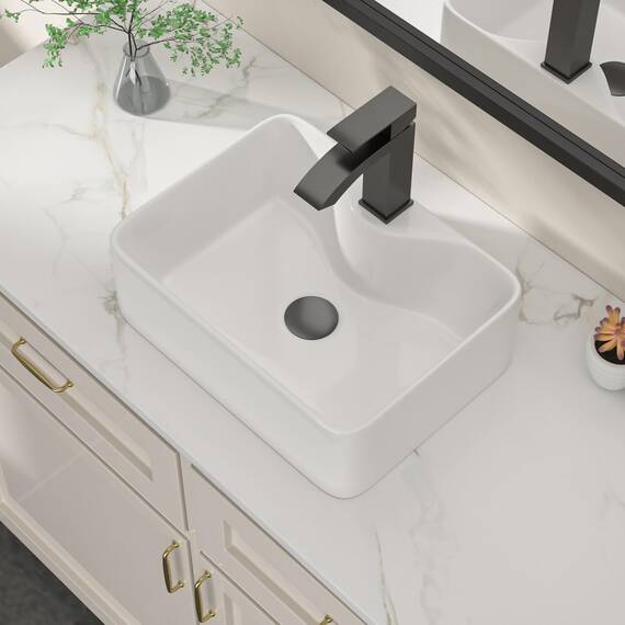 Dcolora DC-SFDOE00085 Waschbecken, rechteckiges Porzellan-Keramik-Waschbecken, kleines Waschbecken mit schwarzem Zubehör, 30,5 cm D x 40,6 cm B x 12,7 cm H